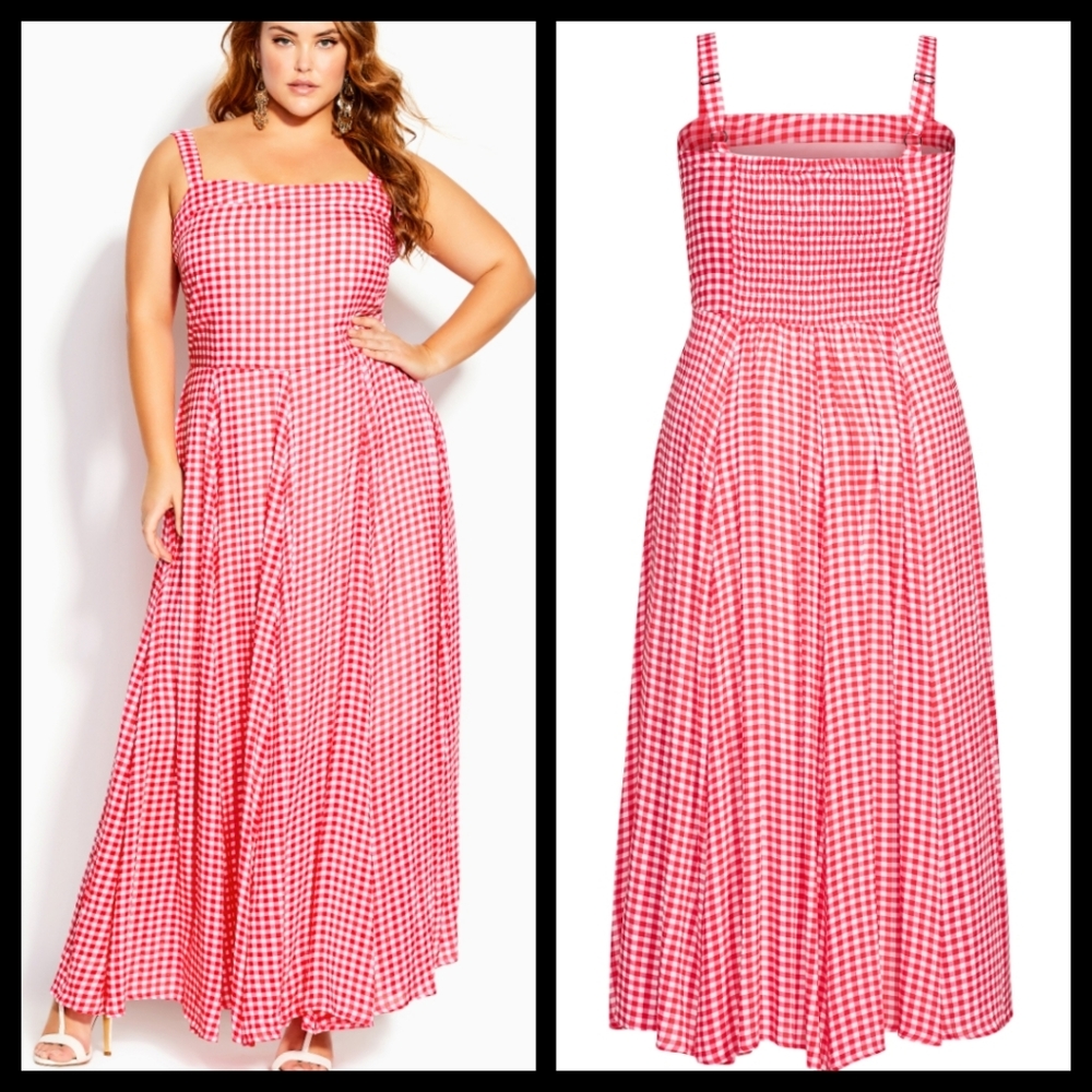 City Chic Red Gingham Maxi Dress